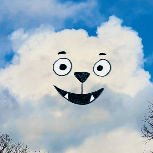 Cloud shaped like a bear face against a blue sky