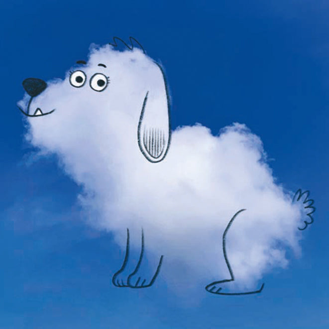 Dog made of clouds on a blue background
