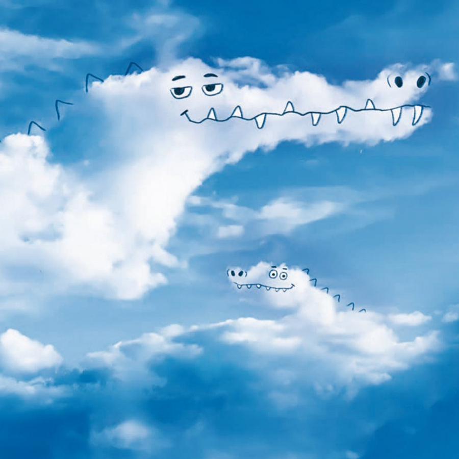 Card with a crocodiles on a blue sky background